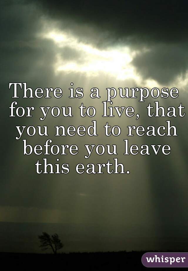 There is a purpose for you to live, that you need to reach before you leave this earth.     