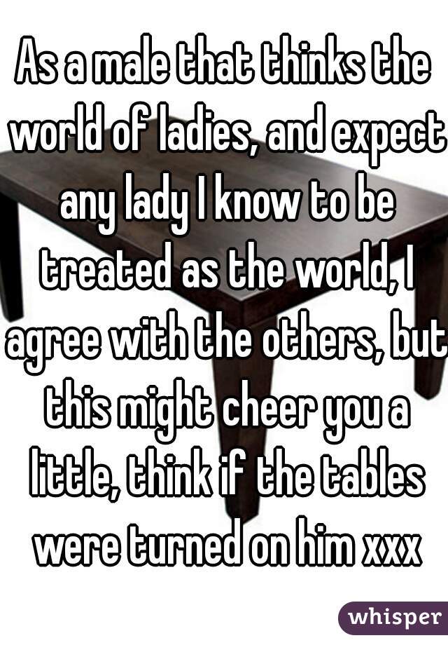 As a male that thinks the world of ladies, and expect any lady I know to be treated as the world, I agree with the others, but this might cheer you a little, think if the tables were turned on him xxx