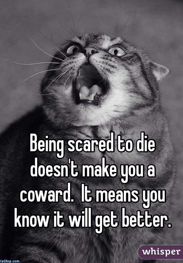 Being scared to die doesn't make you a coward.  It means you know it will get better. 