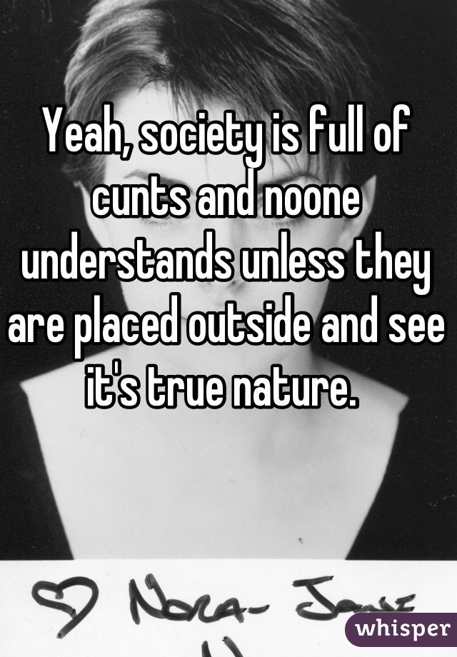 Yeah, society is full of cunts and noone understands unless they are placed outside and see it's true nature. 