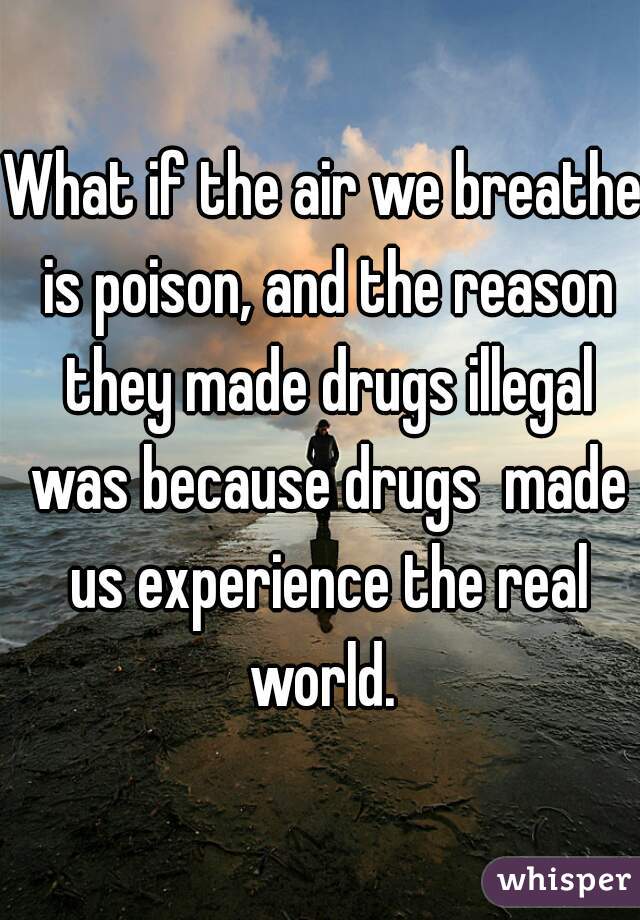 What if the air we breathe is poison, and the reason they made drugs illegal was because drugs  made us experience the real world. 