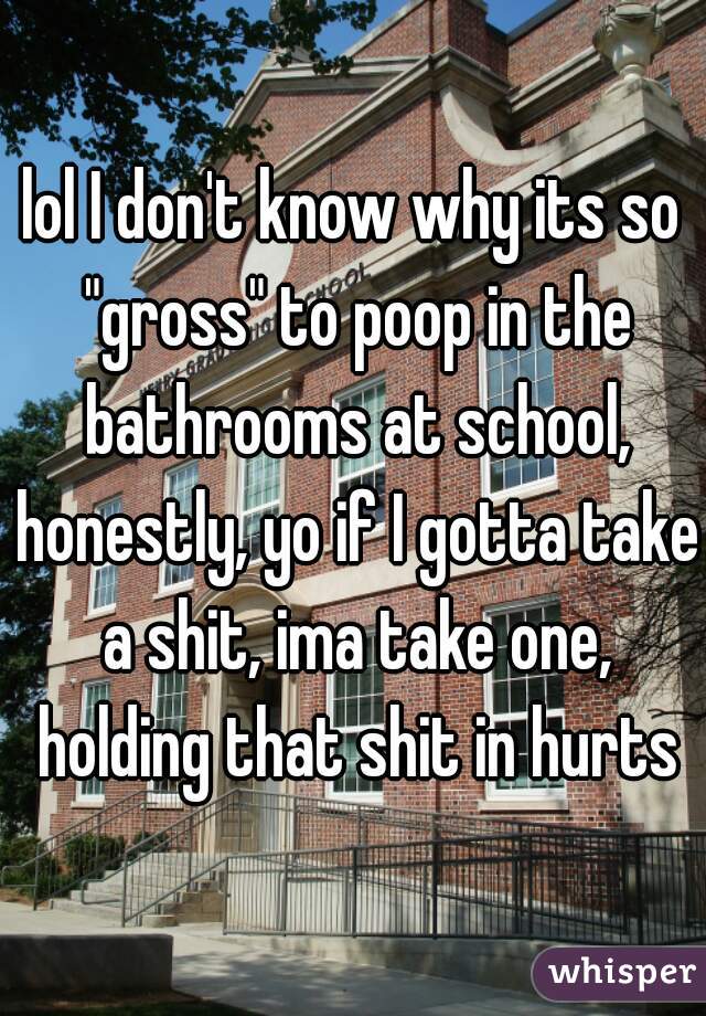lol I don't know why its so "gross" to poop in the bathrooms at school, honestly, yo if I gotta take a shit, ima take one, holding that shit in hurts
