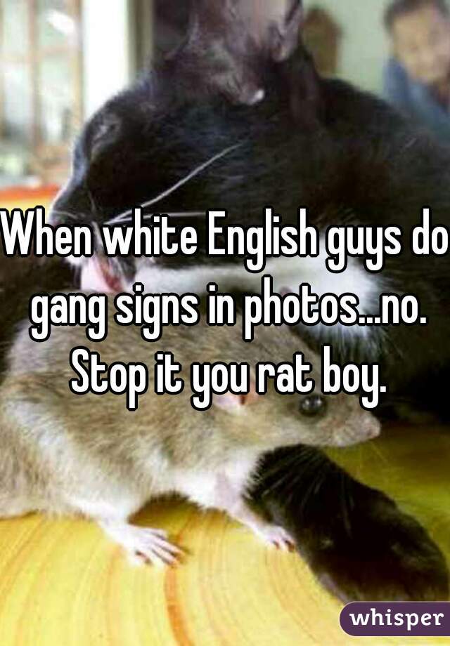 When white English guys do gang signs in photos...no. Stop it you rat boy.