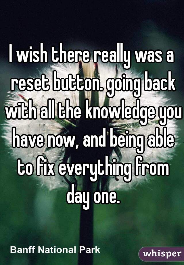 I wish there really was a reset button. going back with all the knowledge you have now, and being able to fix everything from day one.