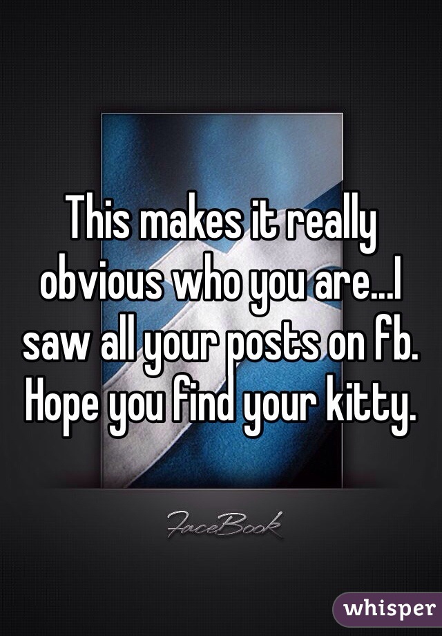 This makes it really obvious who you are...I saw all your posts on fb. Hope you find your kitty.