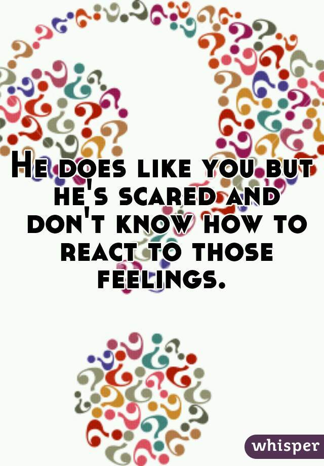 He does like you but he's scared and don't know how to react to those feelings. 