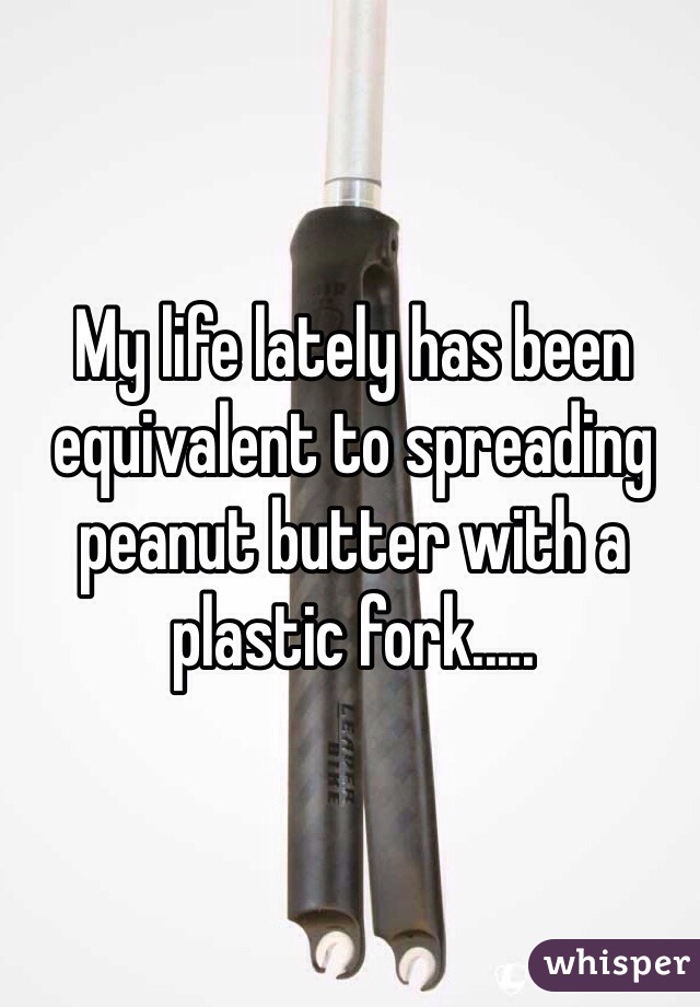 My life lately has been equivalent to spreading peanut butter with a plastic fork..... 