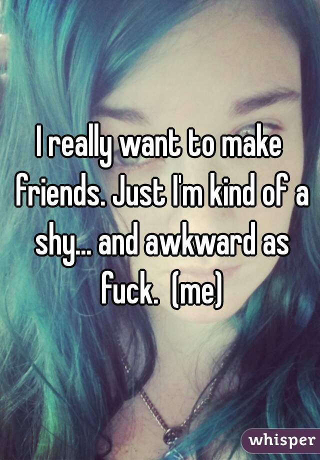 I really want to make friends. Just I'm kind of a shy... and awkward as fuck.  (me)