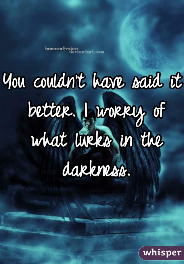 You couldn't have said it better. I worry of what lurks in the darkness.