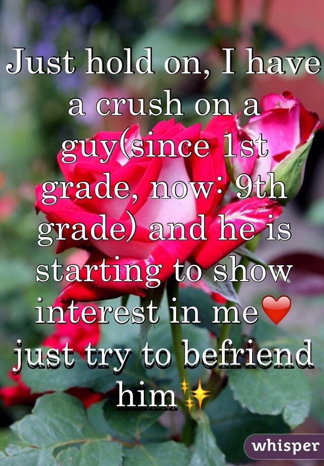 Just hold on, I have a crush on a guy(since 1st grade, now: 9th grade) and he is starting to show interest in me❤️ just try to befriend him✨