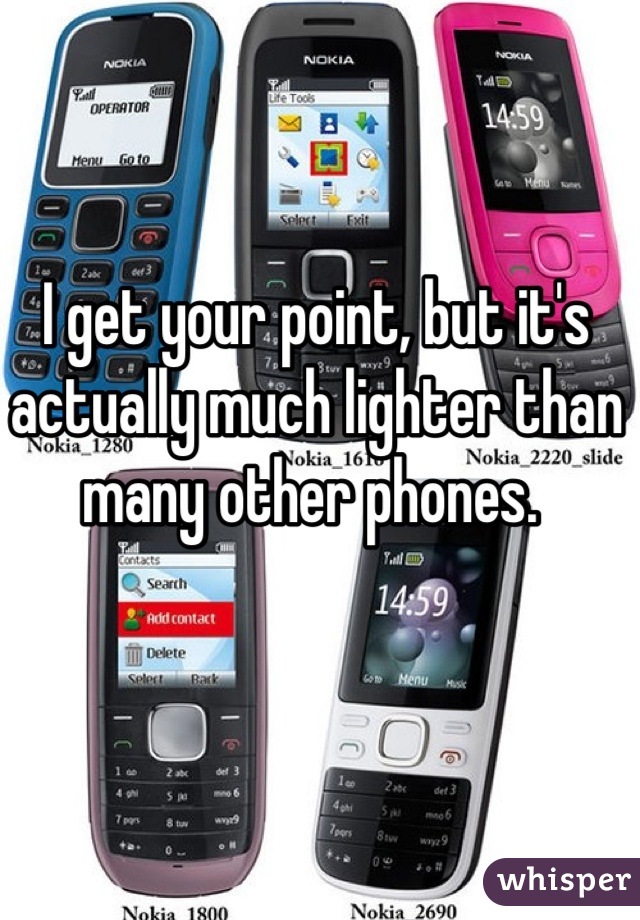 I get your point, but it's actually much lighter than many other phones. 