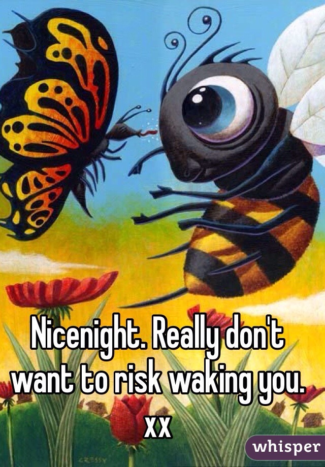 Nicenight. Really don't want to risk waking you.
xx