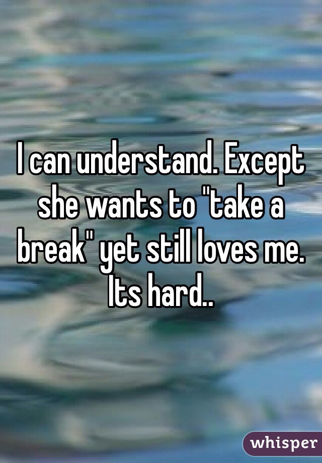 I can understand. Except she wants to "take a break" yet still loves me. Its hard..