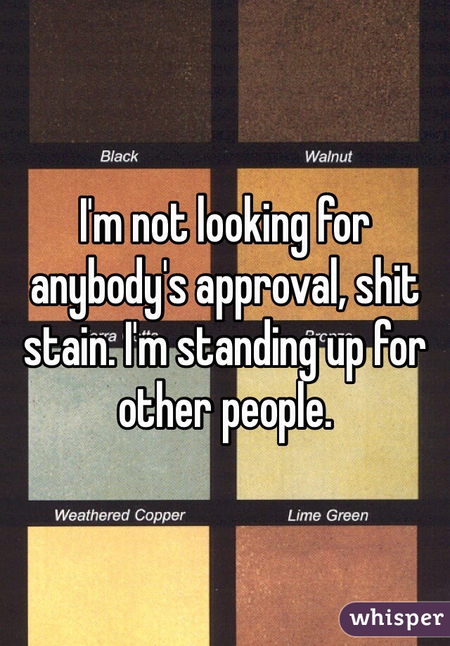 I'm not looking for anybody's approval, shit stain. I'm standing up for other people.