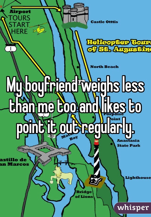 My boyfriend weighs less than me too and likes to point it out regularly. 