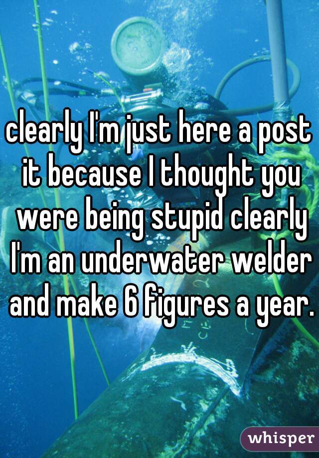 clearly I'm just here a post it because I thought you were being stupid clearly I'm an underwater welder and make 6 figures a year.