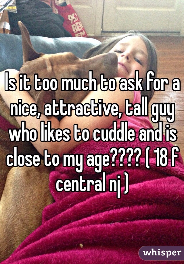 Is it too much to ask for a nice, attractive, tall guy who likes to cuddle and is close to my age???? ( 18 f central nj )