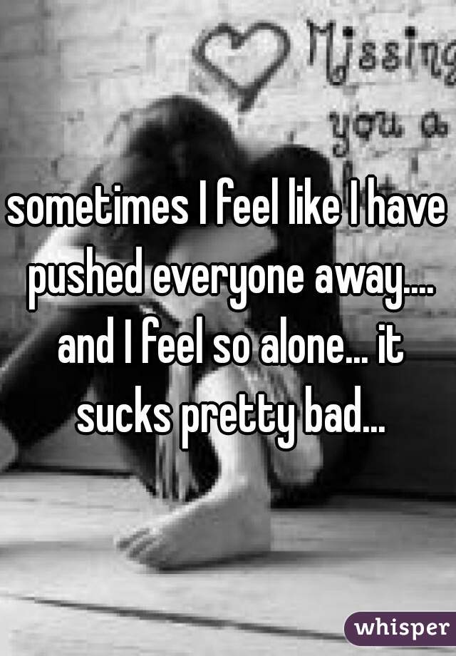 sometimes I feel like I have pushed everyone away.... and I feel so alone... it sucks pretty bad...