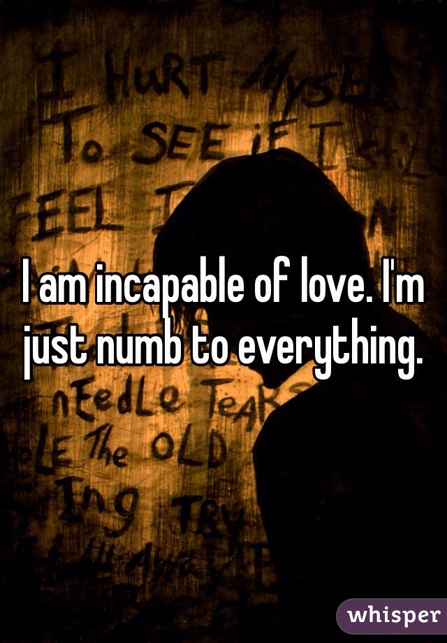 I am incapable of love. I'm just numb to everything. 