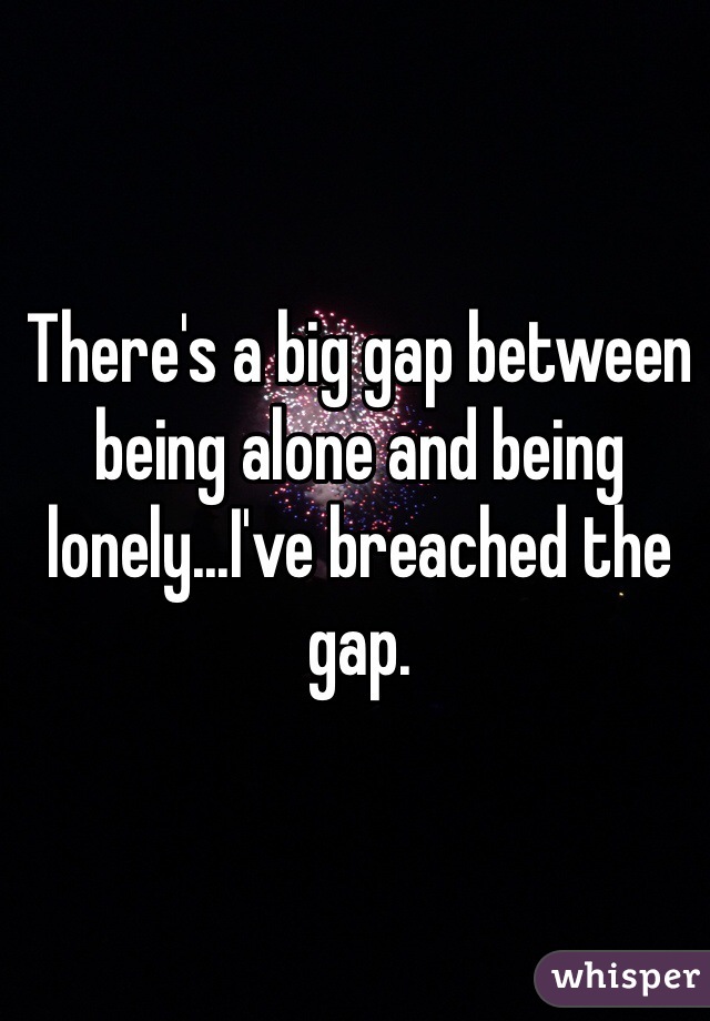 There's a big gap between being alone and being lonely...I've breached the gap. 