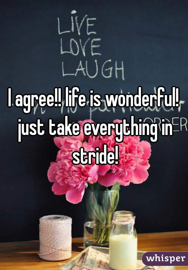 I agree!! life is wonderful! just take everything in stride!