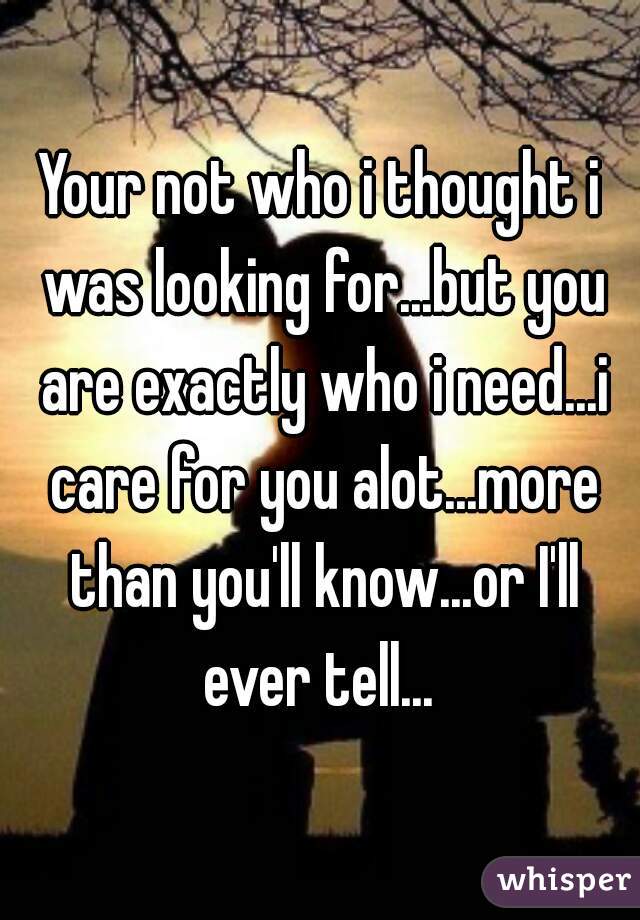 Your not who i thought i was looking for...but you are exactly who i need...i care for you alot...more than you'll know...or I'll ever tell... 