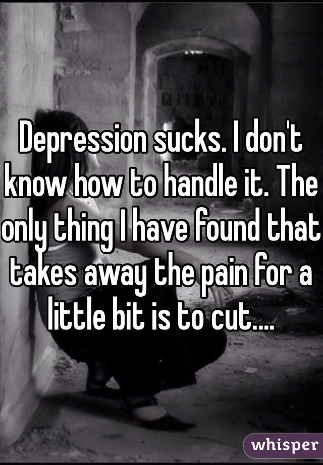 Depression sucks. I don't know how to handle it. The only thing I have found that takes away the pain for a little bit is to cut....