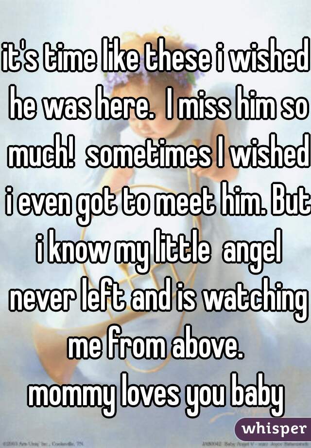 it's time like these i wished he was here.  I miss him so much!  sometimes I wished i even got to meet him. But i know my little  angel never left and is watching me from above. 
mommy loves you baby