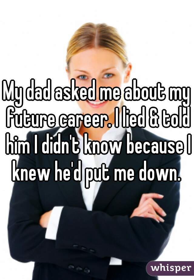 My dad asked me about my future career. I lied & told him I didn't know because I knew he'd put me down. 