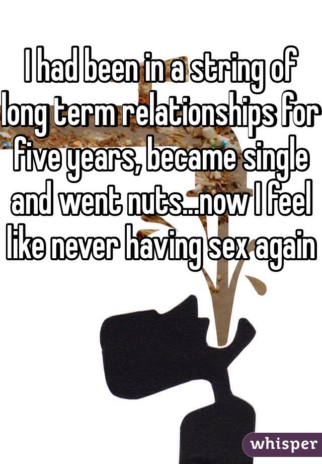 I had been in a string of long term relationships for five years, became single and went nuts...now I feel like never having sex again