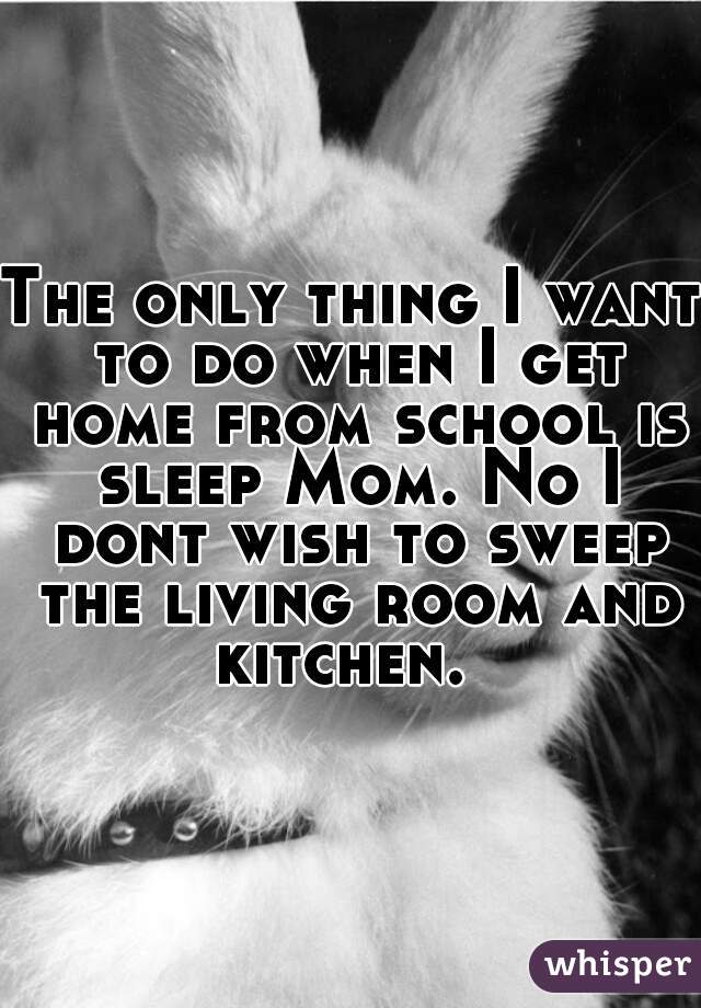 The only thing I want to do when I get home from school is sleep Mom. No I dont wish to sweep the living room and kitchen.  
