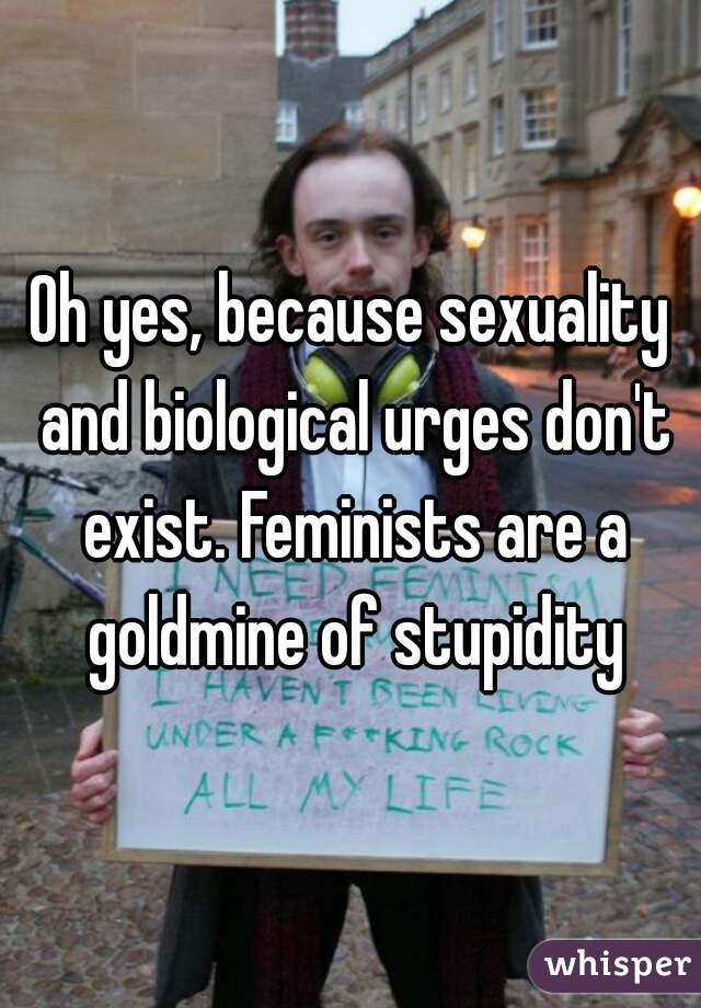 Oh yes, because sexuality and biological urges don't exist. Feminists are a goldmine of stupidity
