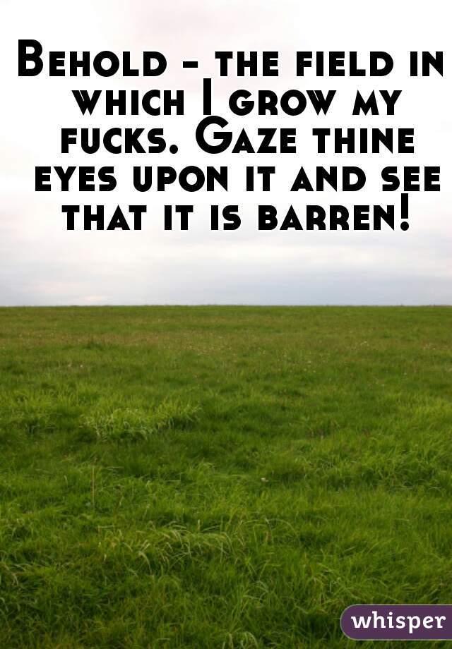 Behold - the field in which I grow my fucks. Gaze thine eyes upon it and see that it is barren!