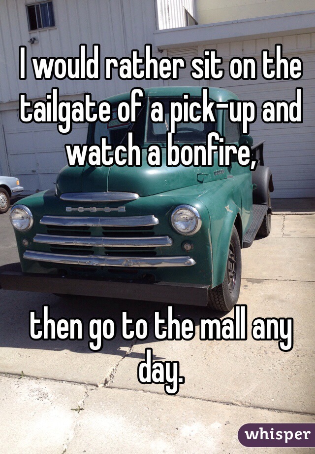 I would rather sit on the tailgate of a pick-up and watch a bonfire,



then go to the mall any day. 