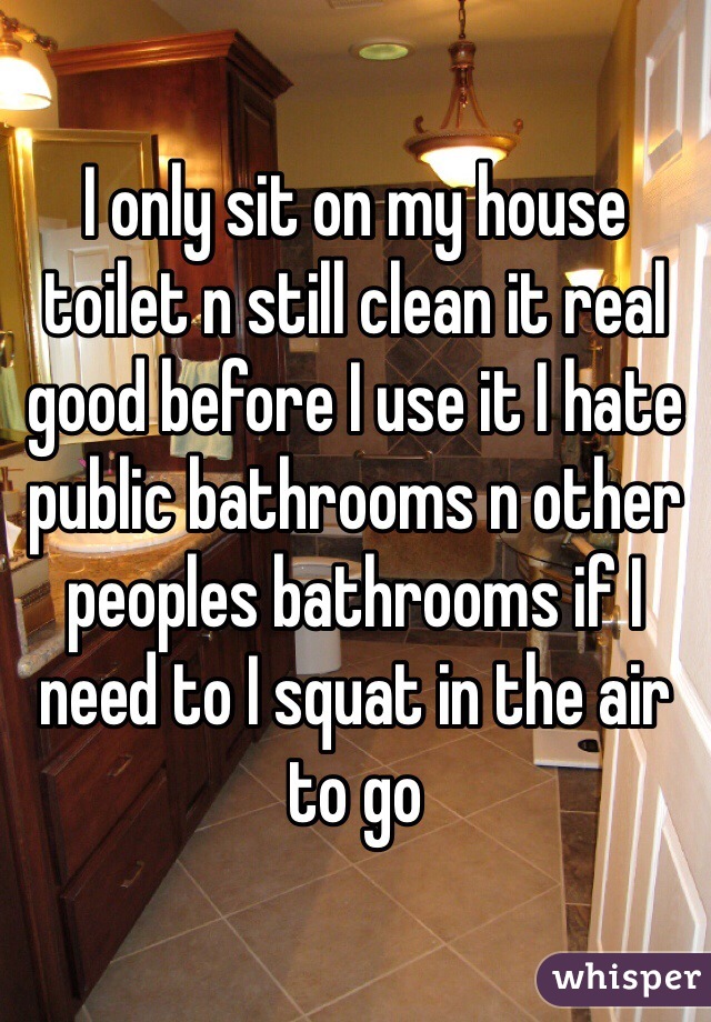 I only sit on my house toilet n still clean it real good before I use it I hate public bathrooms n other peoples bathrooms if I need to I squat in the air to go 