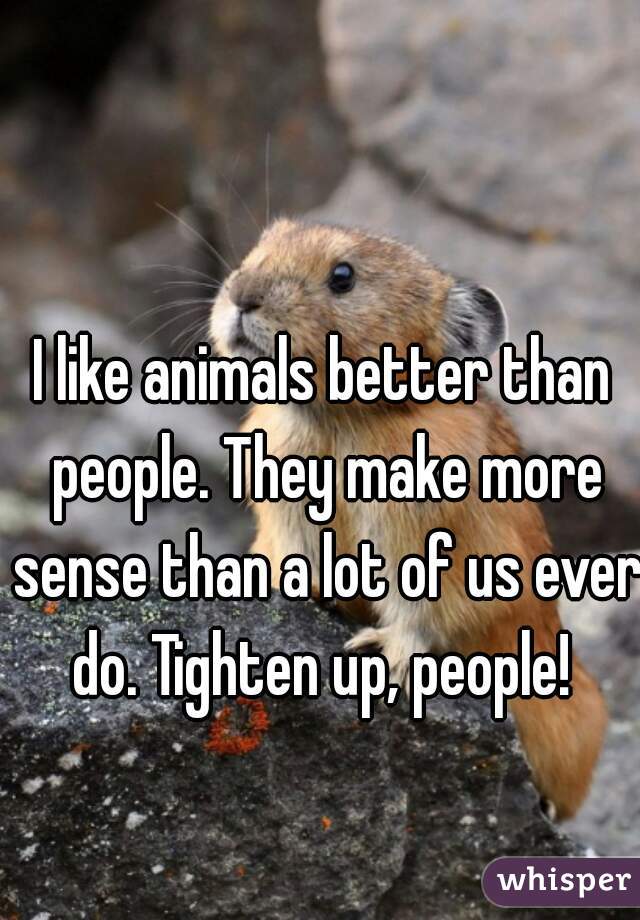 I like animals better than people. They make more sense than a lot of us ever do. Tighten up, people! 