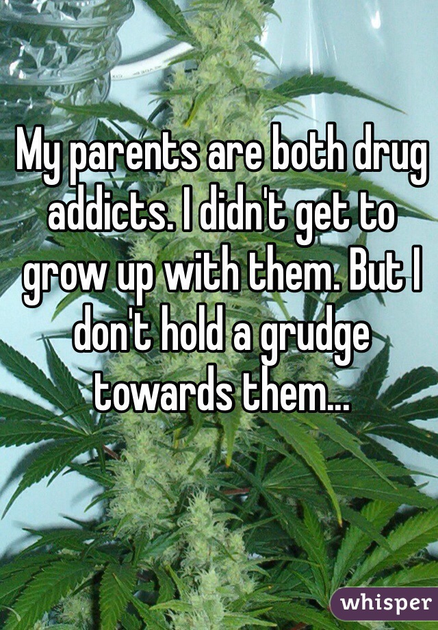 My parents are both drug addicts. I didn't get to grow up with them. But I don't hold a grudge towards them...