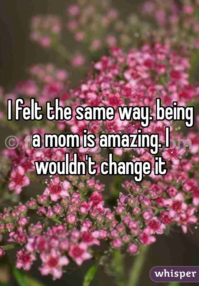 I felt the same way. being a mom is amazing. I wouldn't change it