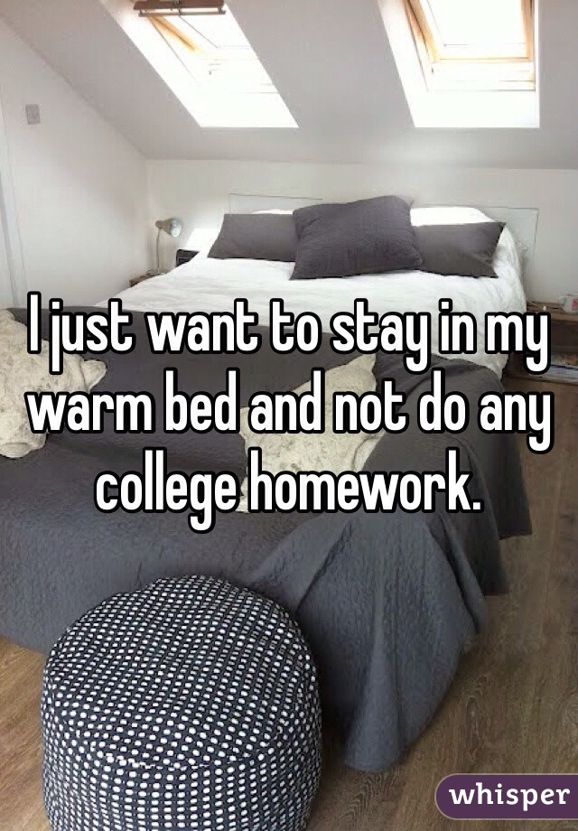 I just want to stay in my warm bed and not do any college homework.