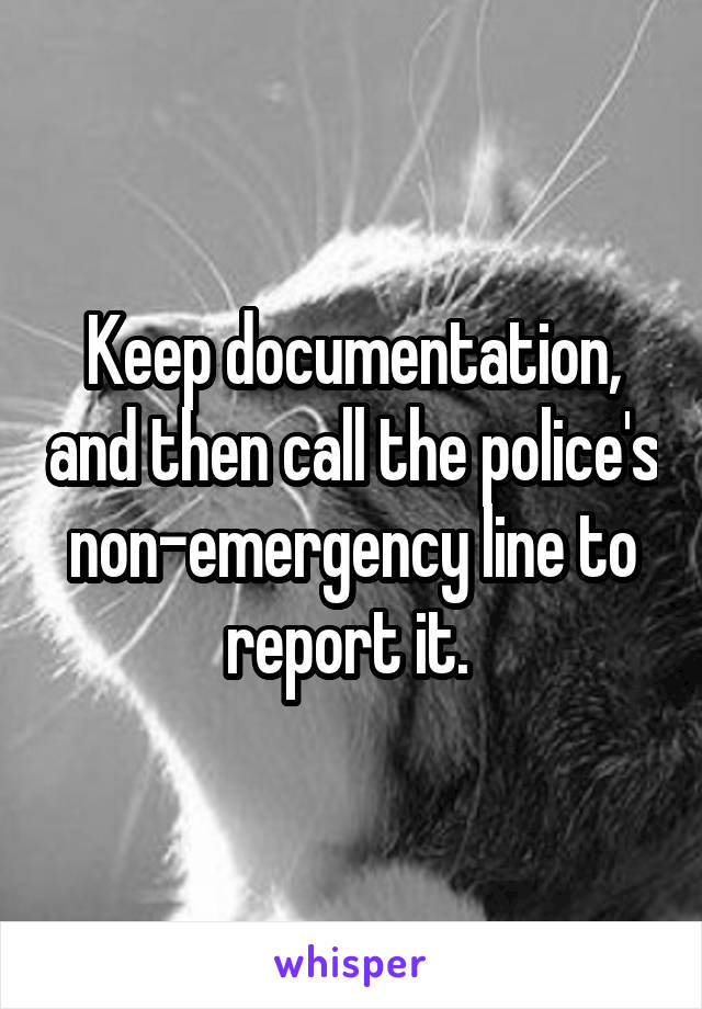 Keep documentation, and then call the police's non-emergency line to report it. 