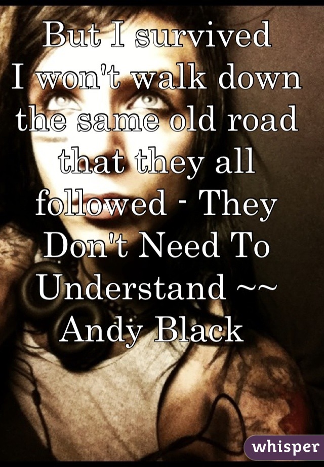 But I survived 
I won't walk down the same old road that they all followed - They Don't Need To Understand ~~ Andy Black 