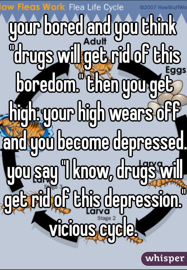 your bored and you think "drugs will get rid of this boredom." then you get high. your high wears off and you become depressed. you say "I know, drugs will get rid of this depression." vicious cycle. 