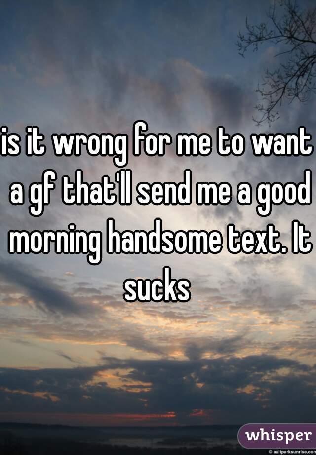 is it wrong for me to want a gf that'll send me a good morning handsome text. It sucks 