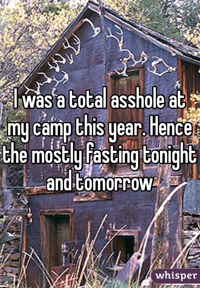 I was a total asshole at my camp this year. Hence the mostly fasting tonight and tomorrow