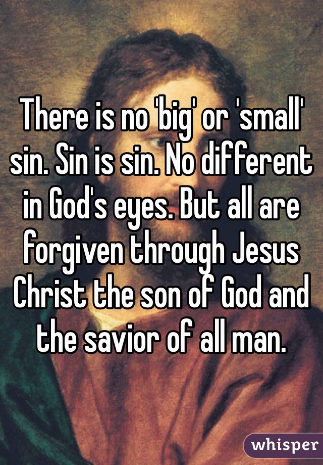 There is no 'big' or 'small' sin. Sin is sin. No different in God's eyes. But all are forgiven through Jesus Christ the son of God and the savior of all man. 