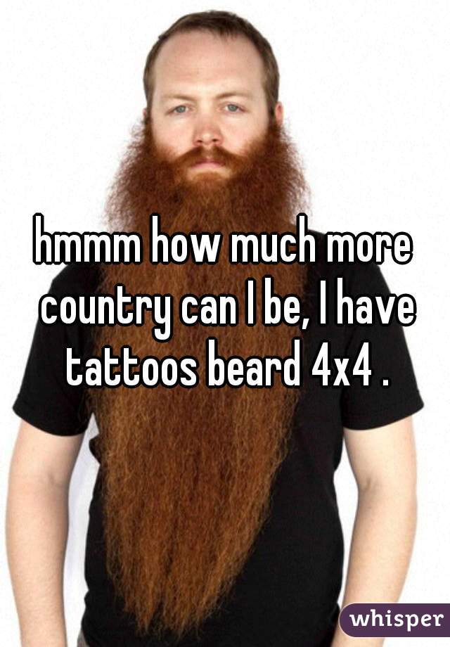 hmmm how much more country can I be, I have tattoos beard 4x4 .