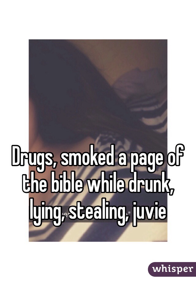 Drugs, smoked a page of the bible while drunk, lying, stealing, juvie