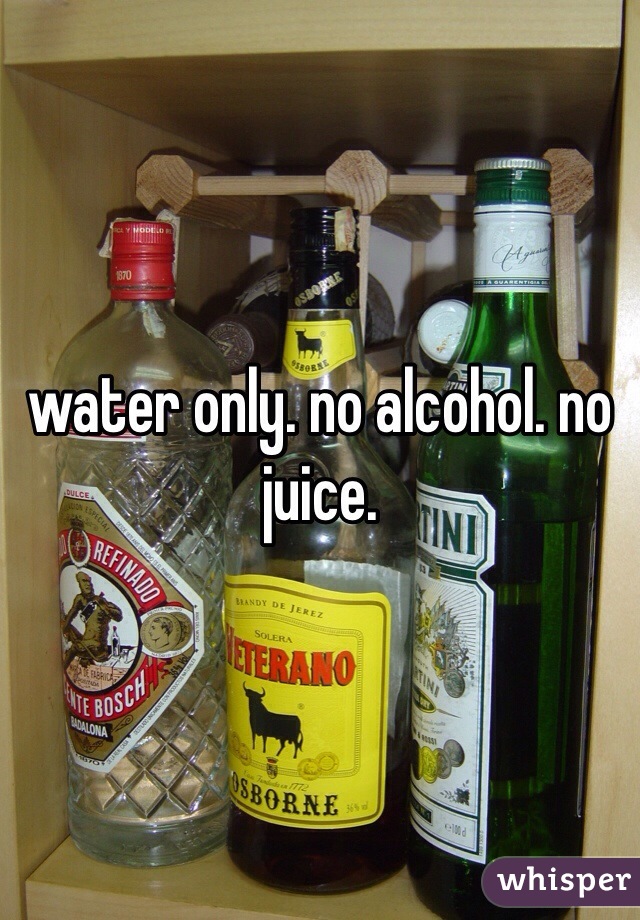 water only. no alcohol. no juice. 