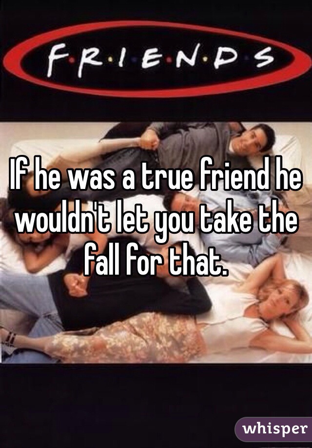 If he was a true friend he wouldn't let you take the fall for that. 