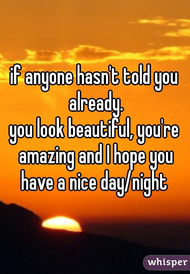 if anyone hasn't told you already.
you look beautiful, you're amazing and I hope you have a nice day/night 